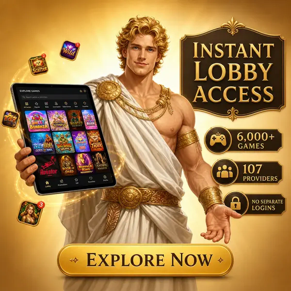 Gracz ciesz się natychmiastowym dostępem do 6 000+ gier po zalogowaniu do Instant Lobby Access After Login